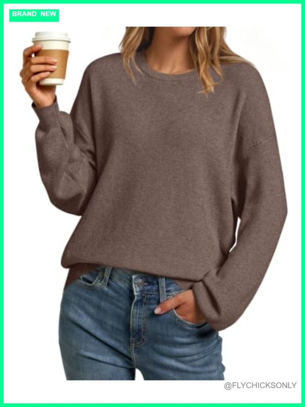 Oversized Wool Blend Crewneck Pullover Sweater Dropped Shoulder
